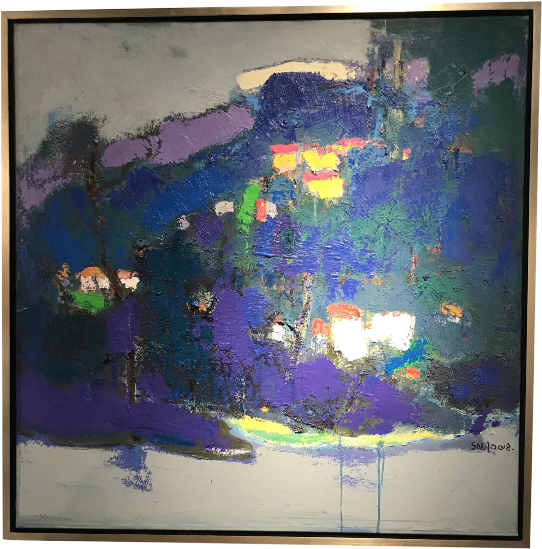 Original Signed Oil On Canvas In Floating Silver Gilt - Picture Frame (1187x1200), Png Download