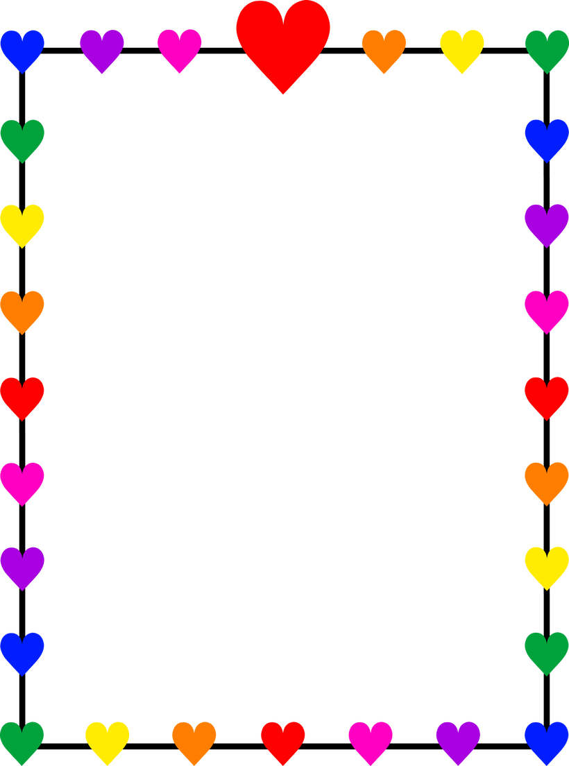 Rainbow Border Png - Hearts Valentines Day Border (820x1104), Png Download