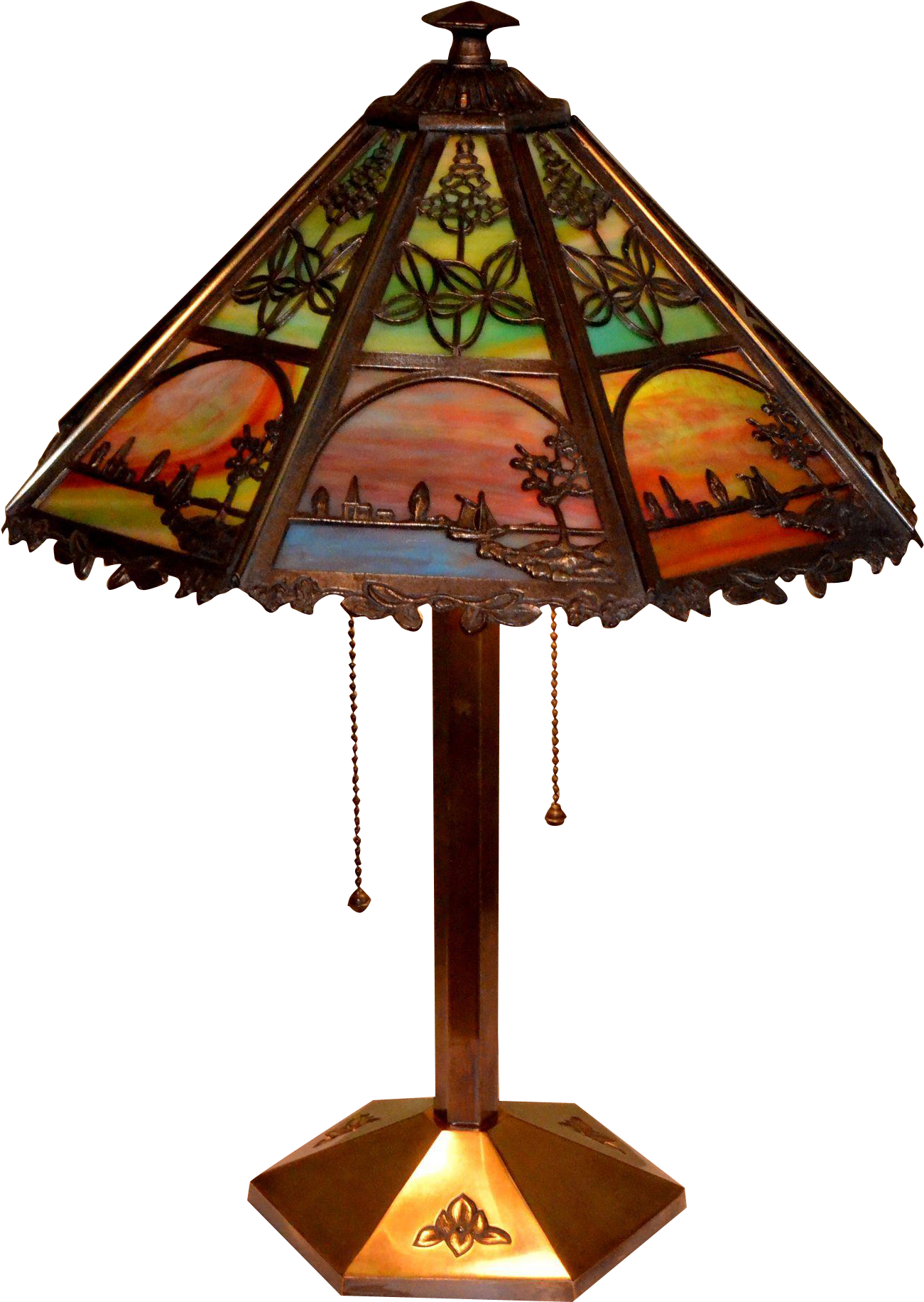 Early Bradley And Hubbard Slag Glass Panel Lamp With - Lampshade (1831x1831), Png Download