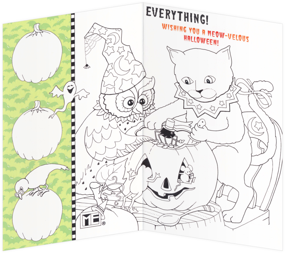 Black Cat Halloween Greeting Card Black Cat Halloween - Line Art (1024x1024), Png Download