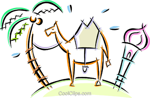 Camel Tied To A Palm Tree In The Desert Royalty Free - Clip Art (480x314), Png Download