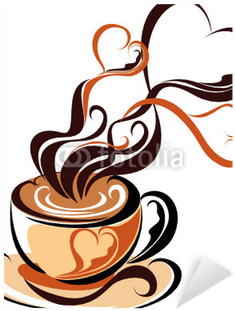 Coffee With Steam Form Of Hearts Sticker - Cup Of Tea Vinyl Wall Art (black) (400x400), Png Download