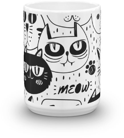 Black And White Cats Multi Pattern Coffee Mug - Cat Faces Pillow Case (600x600), Png Download