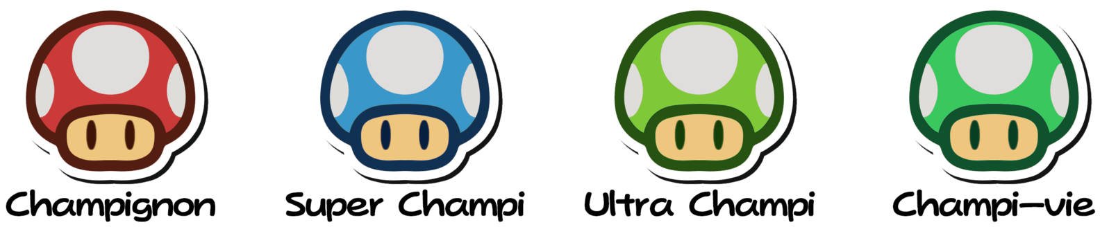 Mushrooms Vector Super Mario Mushroom - Paper Mario All Mushrooms (1630x489), Png Download