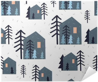 Cute Seamless Pattern With Houses, Christmas Trees - Christmas Day (400x400), Png Download