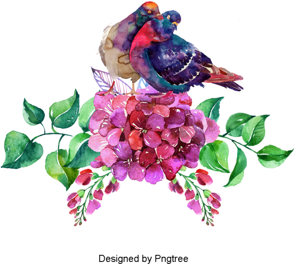 Hand Painted Flowers And Birds Design, Hand Painted, - Pigeons Wall Tapestry - Small: 51" X 60" (360x360), Png Download