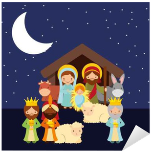 Holy Family With Animals Over Night Background - Vector Graphics (400x400), Png Download
