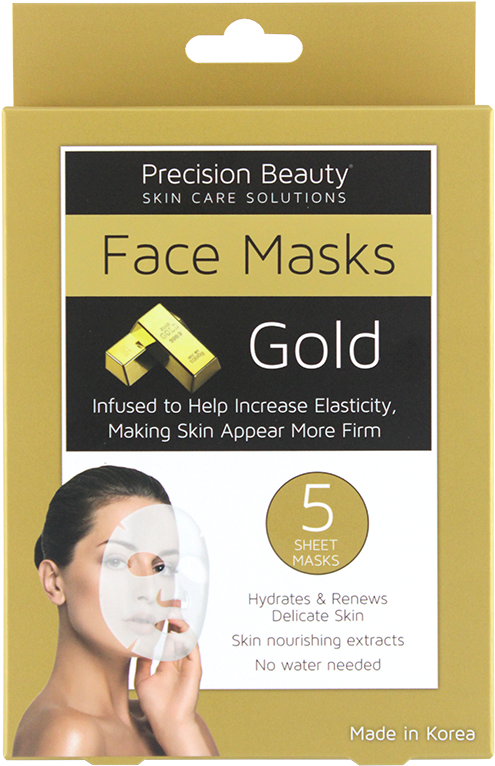 Precision Beauty 5 Pack Korean Facial Mask, Gold - Precision Beauty Skin Care Solutions (611x817), Png Download