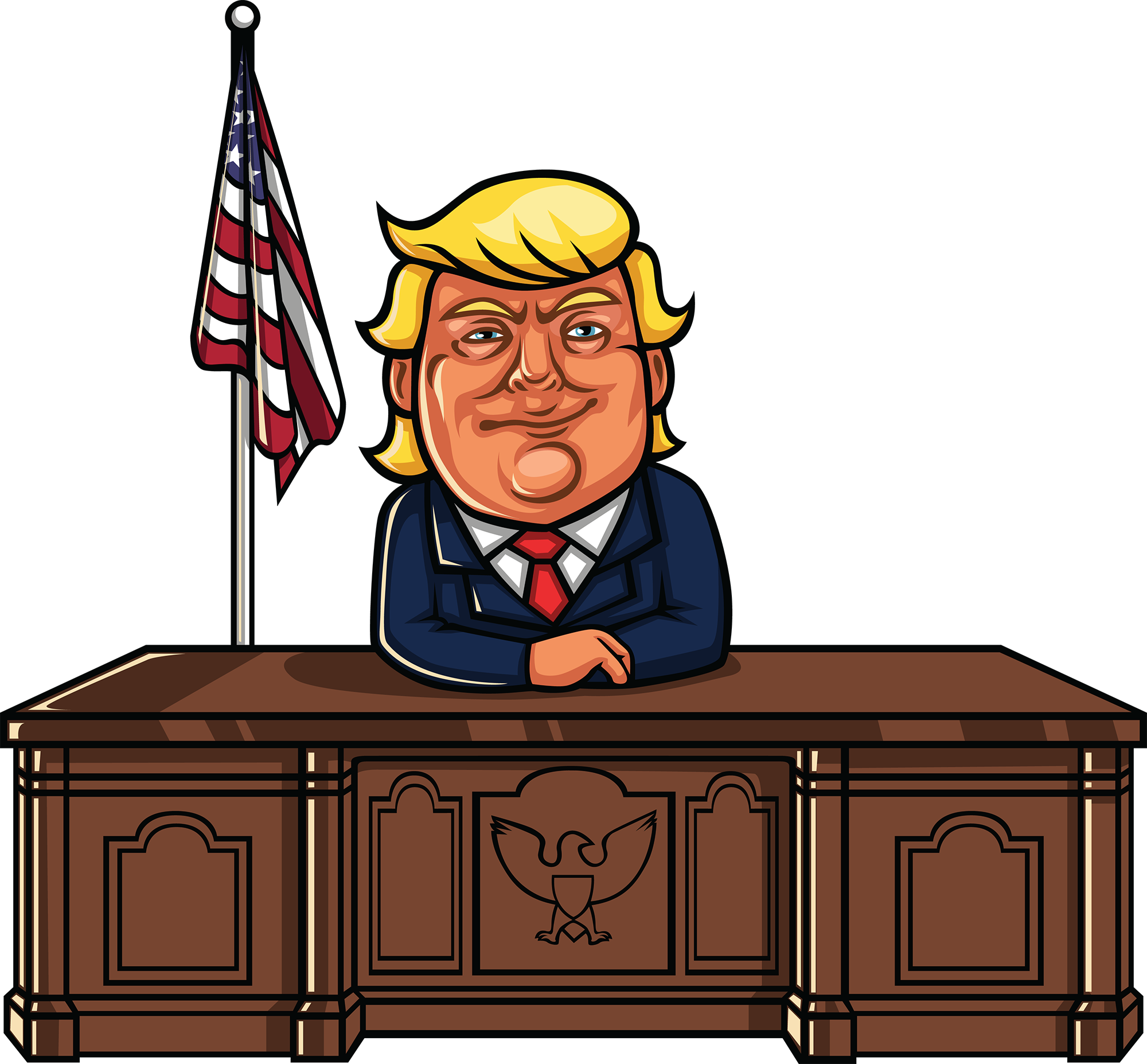 He's Not Focussing On The Policy Under Discussion Folks - Trump Donald Table Cartoon (2000x1855), Png Download