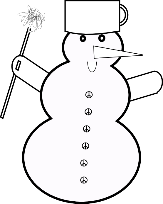 Snowman 1 Black White Line Art Christmas Xmas Peace - Snowman (555x696), Png Download