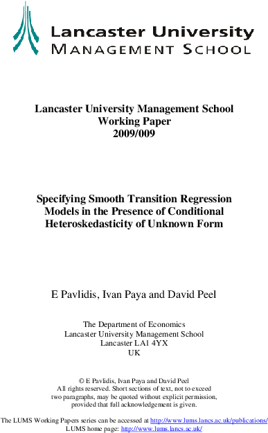 Specifying Smooth Transition Regression Models In The - Lancaster University (595x842), Png Download