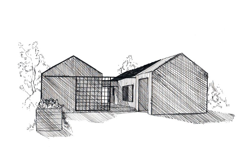 Both Pavilions Can Be Opened Up To The Central Breezeway, - Sketch (800x565), Png Download