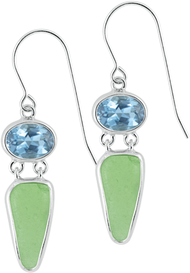 Blue Topaz & Green Sea Glass Sterling Silver Earrings - Earrings (600x600), Png Download