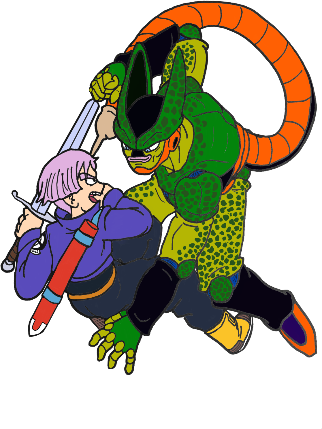 Trunks And Semi-perfect Cell In The Style Of That Cool - Cartoon (1280x1707), Png Download