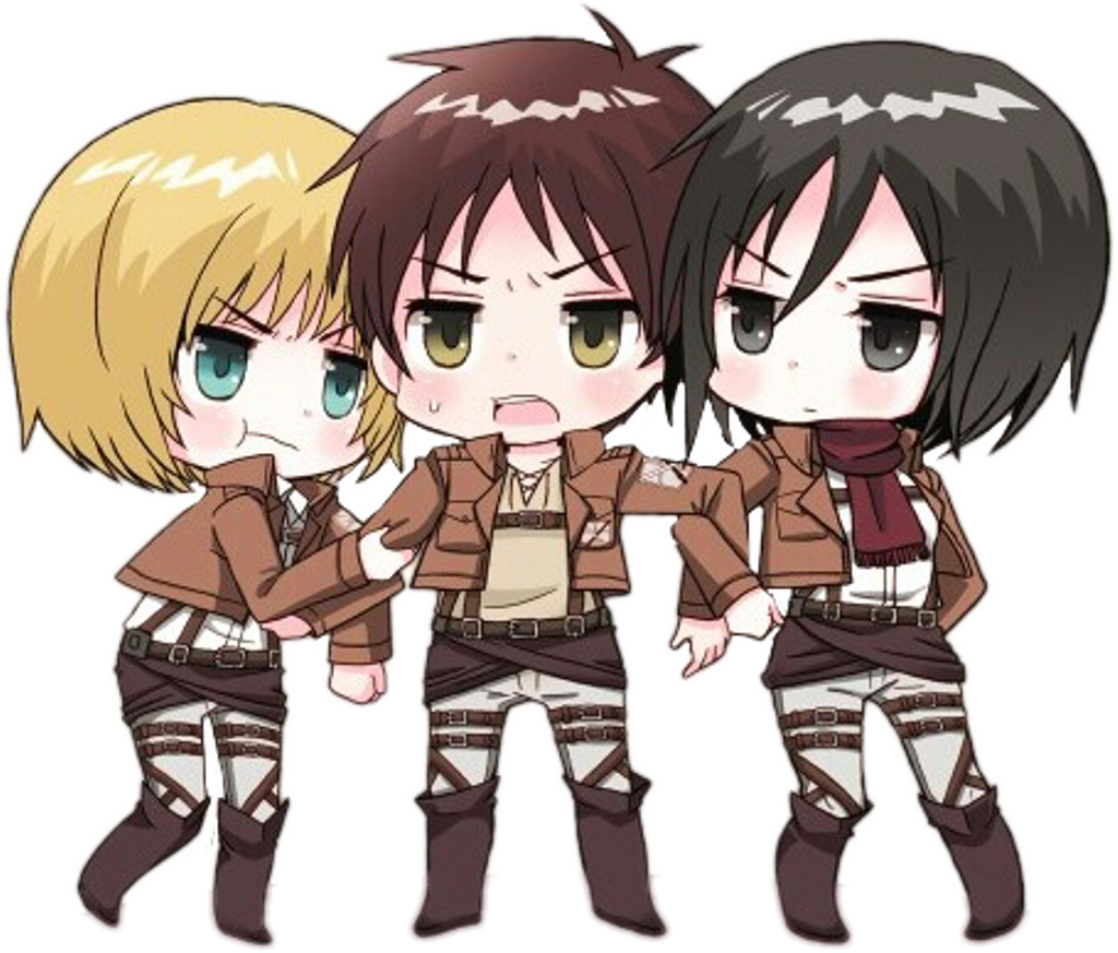 Eren Sticker - Eren Mikasa Y Armin Chibi (1024x873), Png Download