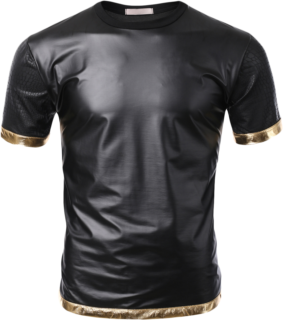 Smithjay Mens Hip Hop Black Pearl Snake Leather Sleeve - Leather T Shirt Mens (1154x1501), Png Download