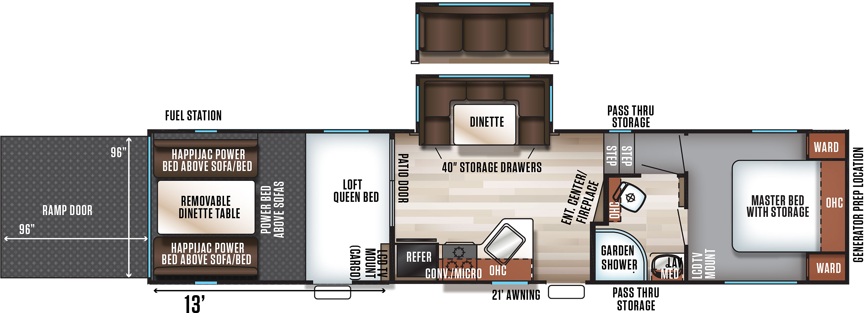 2018 Forest River Wolf Pack 295pack13 Camper - Floor Plan (3076x1730), Png Download