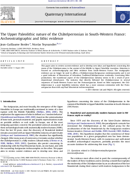 The Upper Paleolithic Nature Of The Châtelperronian - Research Article (595x794), Png Download