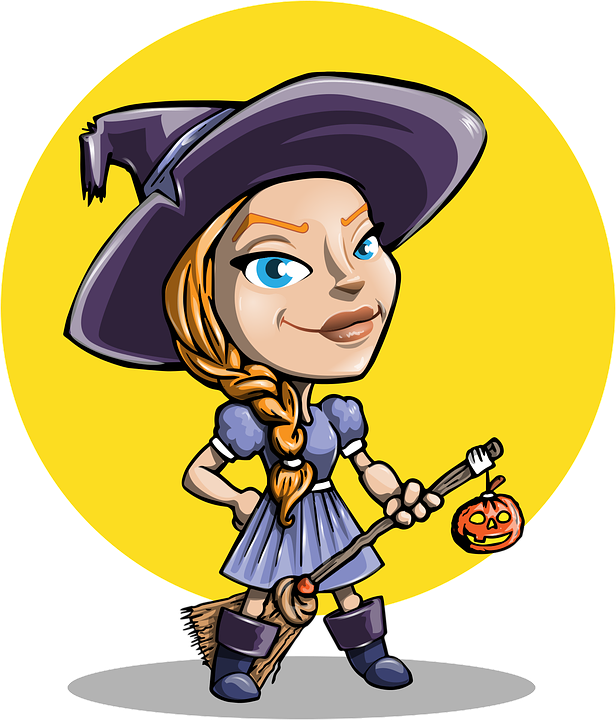 Halloween, Girl, Witch, Long Hair, Smiling, Smile - Halloween Girl Vector (616x720), Png Download