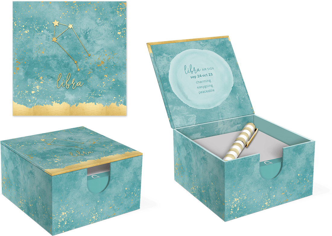 Libra Hinged Memo Box With Pen - Box (1200x1200), Png Download