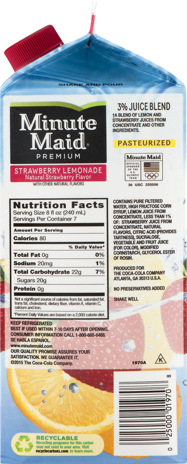 Minute Maid Strawberry Lemonade Nutrition Facts (1800x1800), Png Download