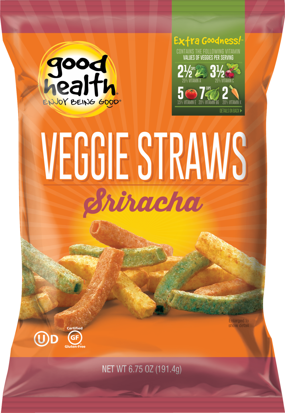 Veggiestraws Sriracha Pc C 6 75oz-01 - Good Health Veggie Straws Sriracha (1000x1449), Png Download
