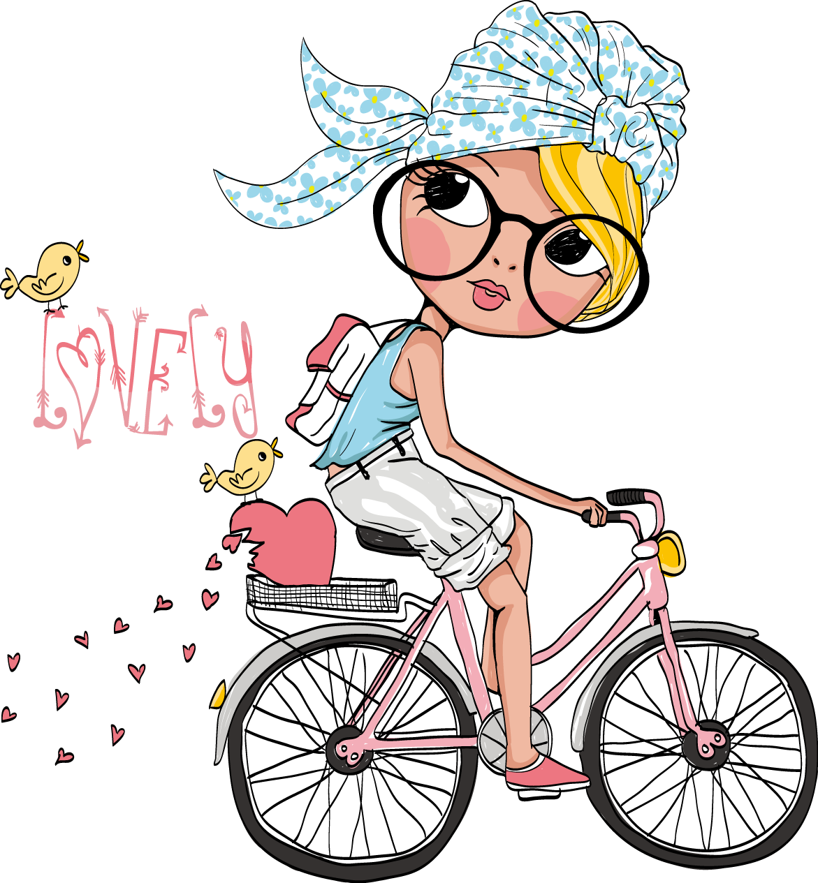 Bicycle Girl Clip Art - Cartoon Girl On Bike (1171x1265), Png Download