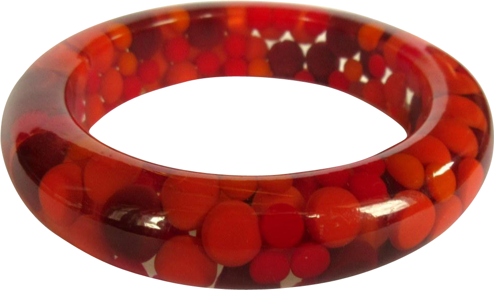 Mid Century Lucite Bangle Bracelet, Clear With Red - Bangle (966x966), Png Download