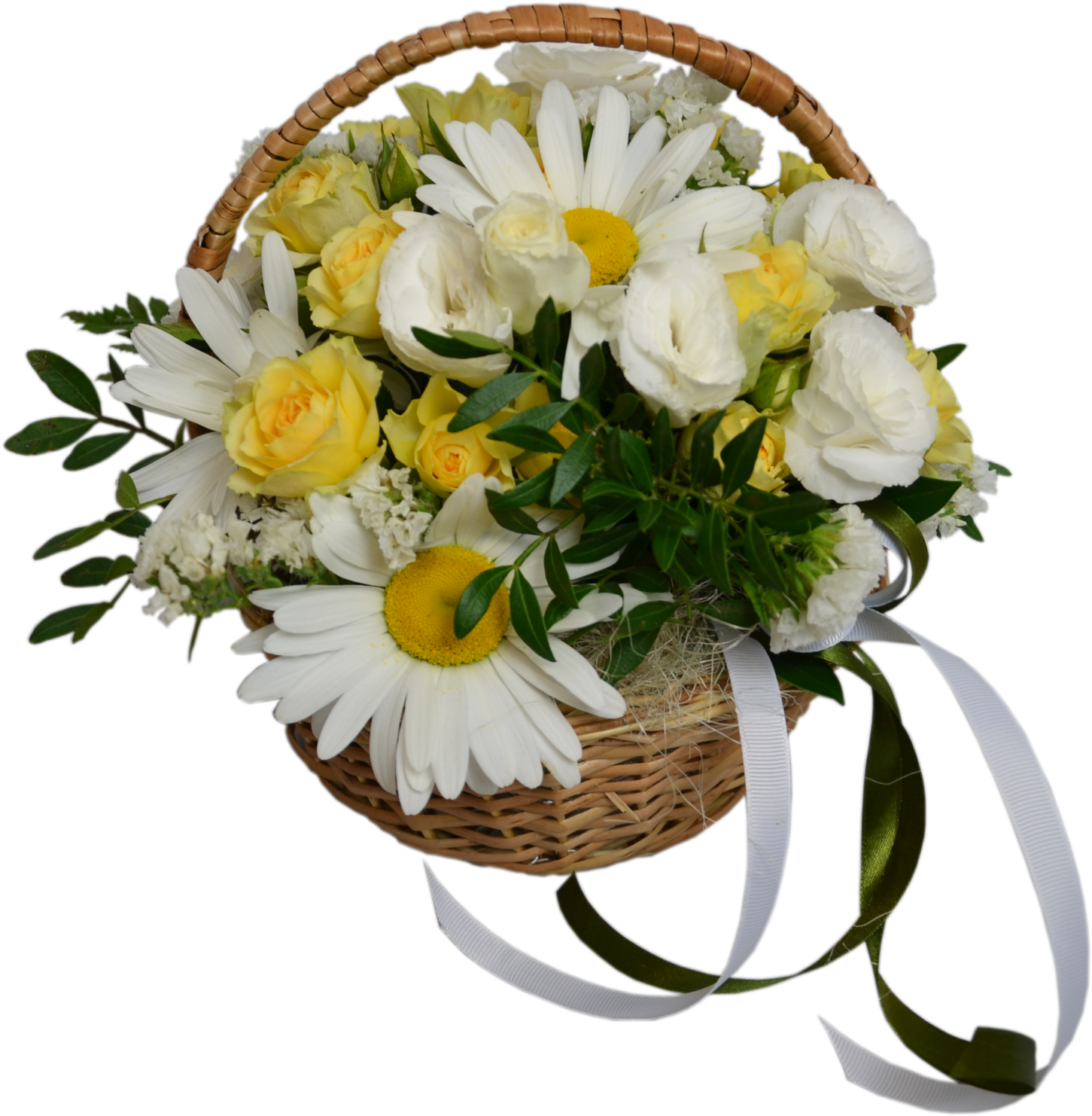 Basket With Chamomiles Flower Shop Studio Flores - Bouquet (1500x1827), Png Download