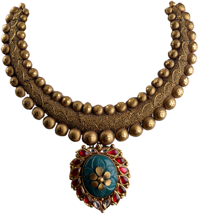 Chettinad Antique Gold Necklace Designs 5356-11 - Child Safety Bracelet (672x700), Png Download