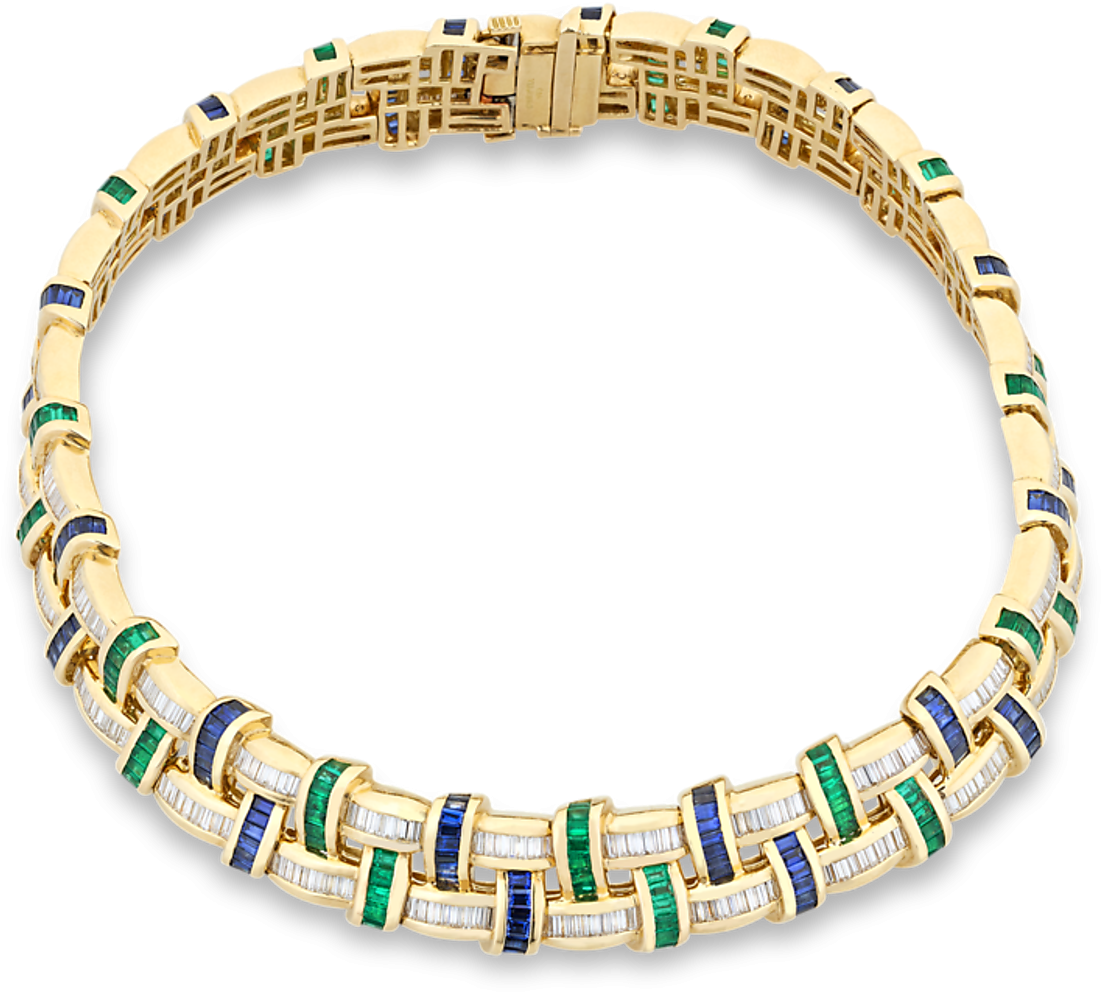 Emerald, Sapphire And Diamond Necklace By Charles Krypell - Charles Krypell Sapphire Emerald And Diamond Necklace (1351x1080), Png Download