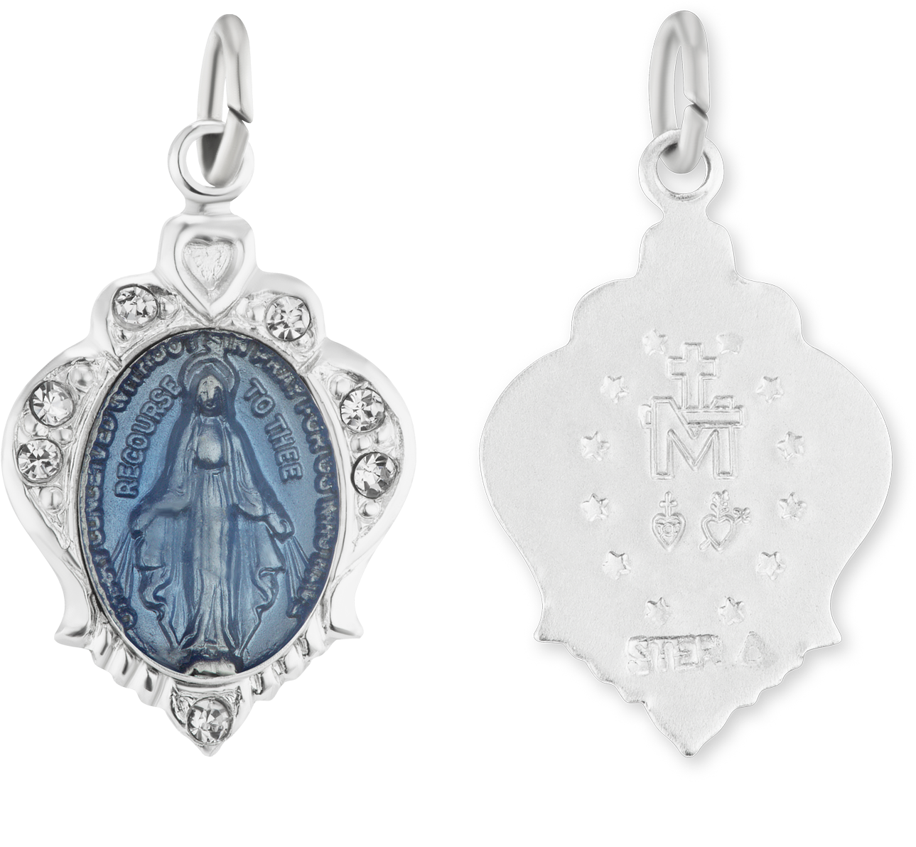 Enameled Sterling Silver Oval Virgin Mary Medallion - Earrings (1500x1500), Png Download