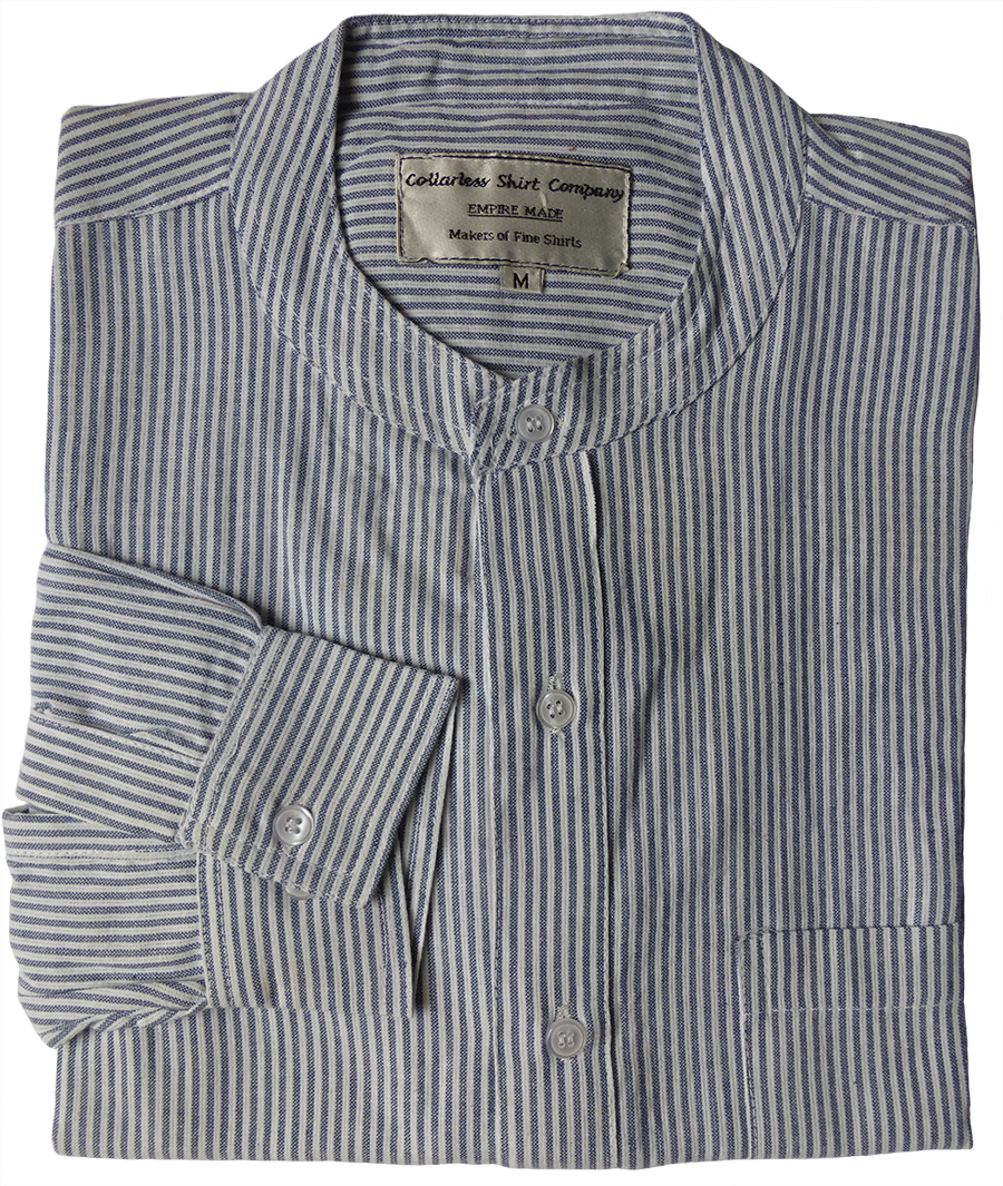 Collarless Shirt Grandad Shirt Pinstripe Dark Blue - Untitled (900x1065), Png Download
