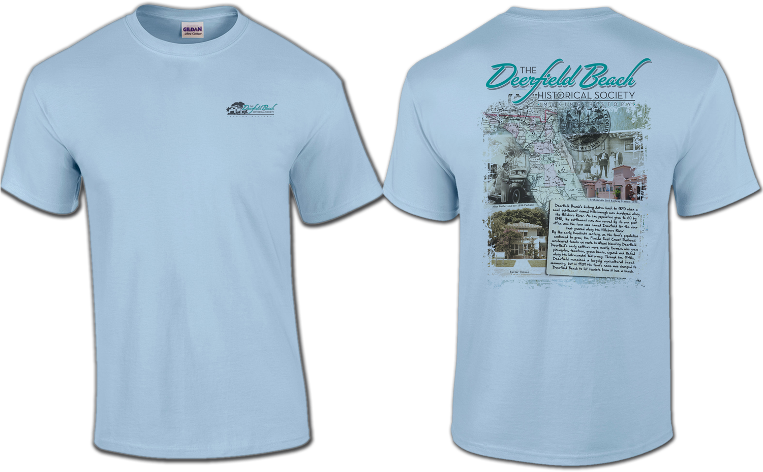 Deerfield Beach Historical Society - Light Blue Plain T Shirt Front And Back (1500x1500), Png Download