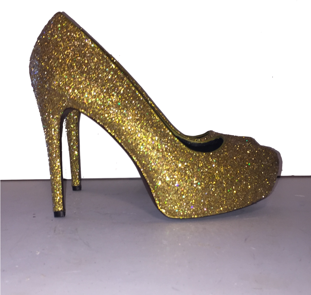 Women's Sparkly Gold Glitter Heels Pumps Bridal Wedding - Basic Pump (1024x1024), Png Download