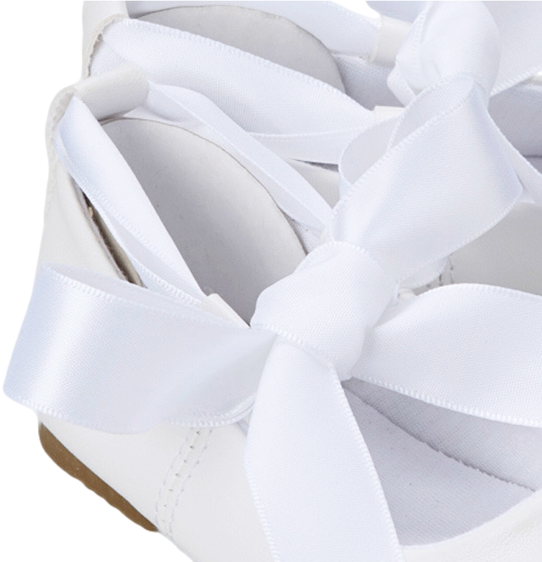 White Ballet Flats Girls Dress Shoes With Ribbon Tie - Boot (800x800), Png Download