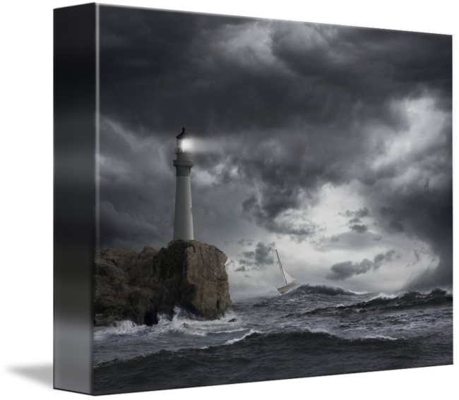 Light House Storm Art (650x567), Png Download