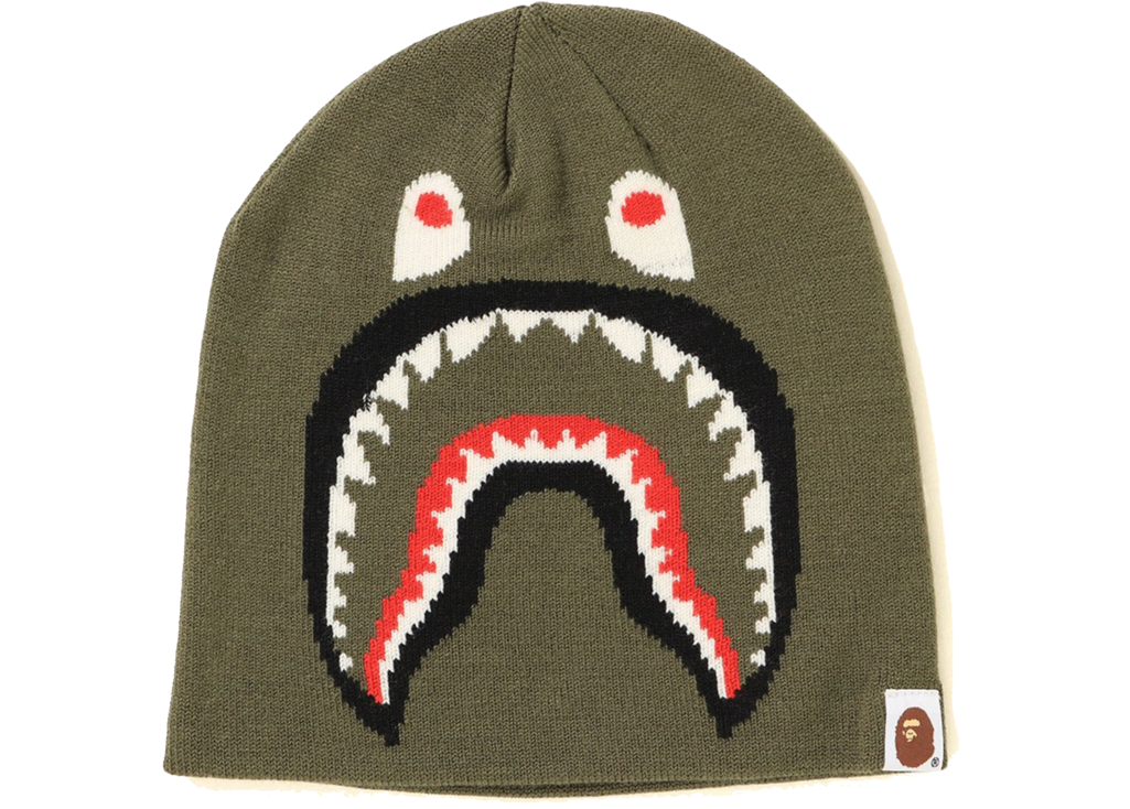 Bape 2nd Shark Knit Cap 'olive' - Bape Shark Winter Hat (1024x1024), Png Download