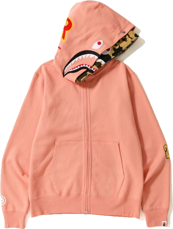 Bape 2nd Shark Wide Full Zip Double Hoodie - Pink Bape Shark Hoodie Mens (1080x1080), Png Download