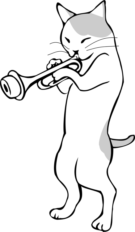 Cat Trumpet Drawing Musical Instruments Clarinet - Trumpet Cat Png (437x750), Png Download