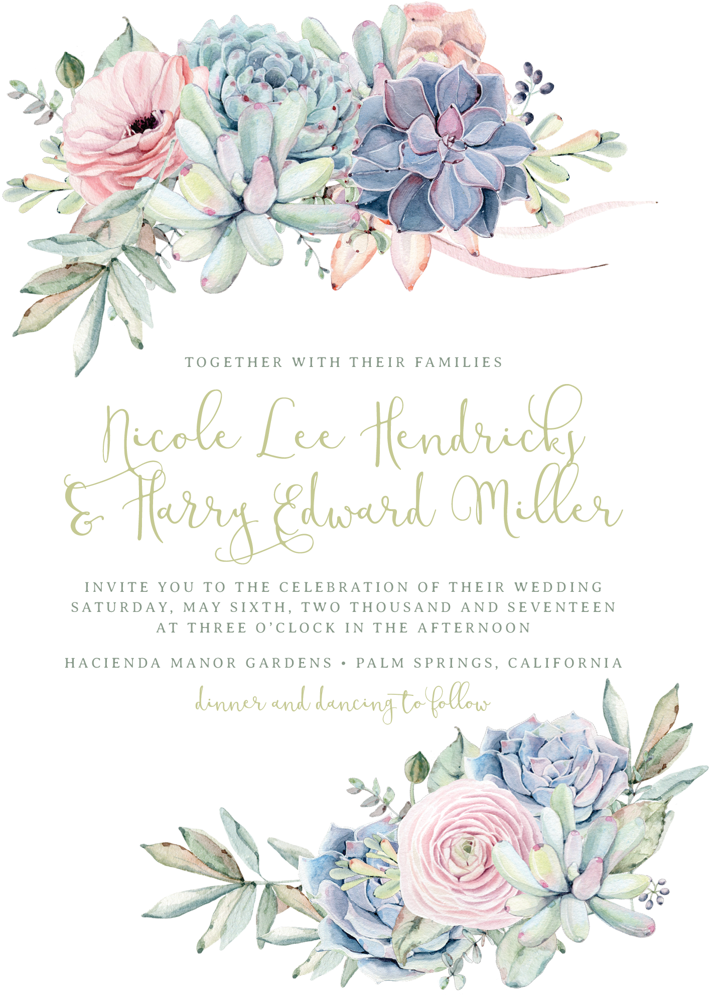 Sweet Succulents Invitation Succulent Pastel - Succulent Wedding Invitation Template (1500x2100), Png Download