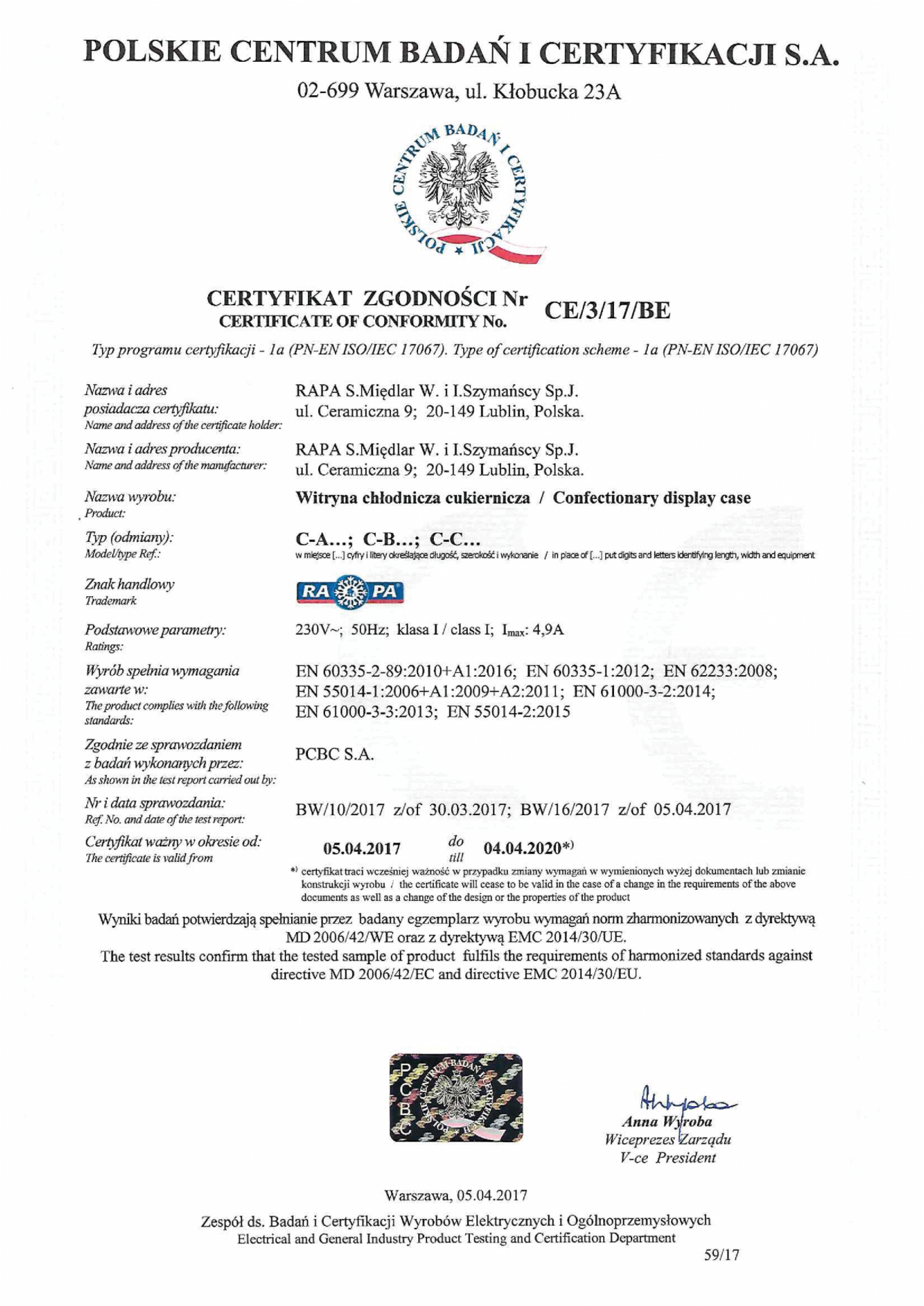 Certificate Ce Confectionery Display Cases Rapa 2017 - Polskie Centrum Badań I Certyfikacji (1920x1920), Png Download