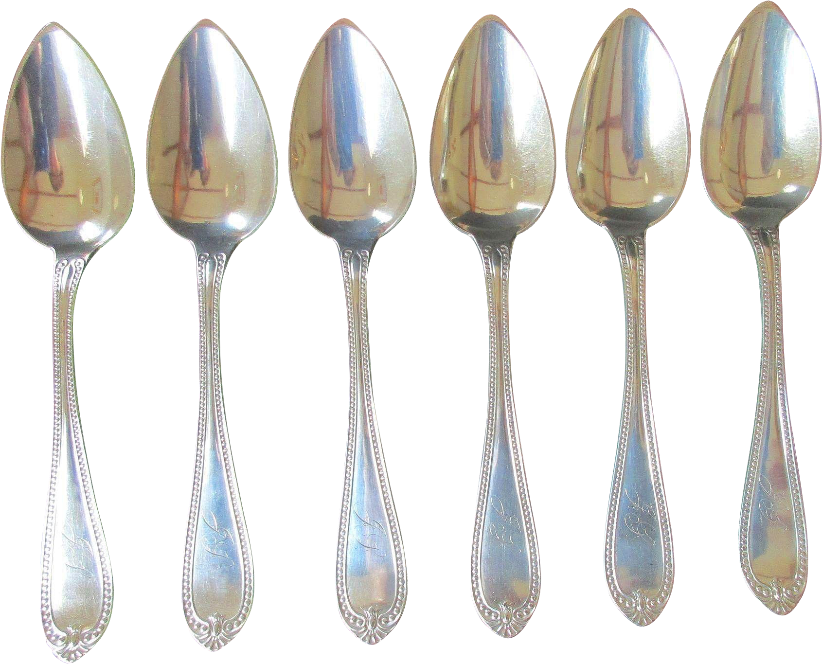 Set Of 6 Rare Beaded 1860 Coin Silver Table Or Soup - Spoon (1689x1689), Png Download