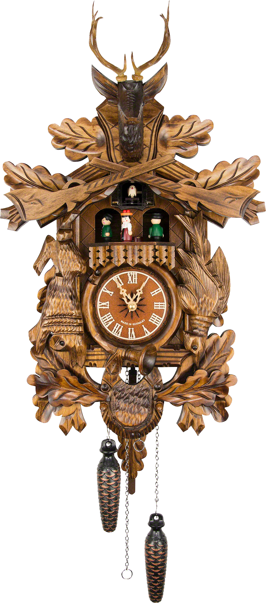 A Traditional Black Forest Cuckoo Clock With A Hand-carved - Antique (882x2000), Png Download