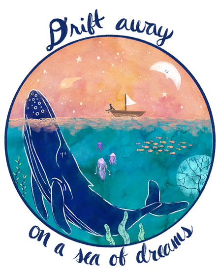 Drift Away Dreamy Sea Life Design Illustration Watercolor - Circle (800x600), Png Download