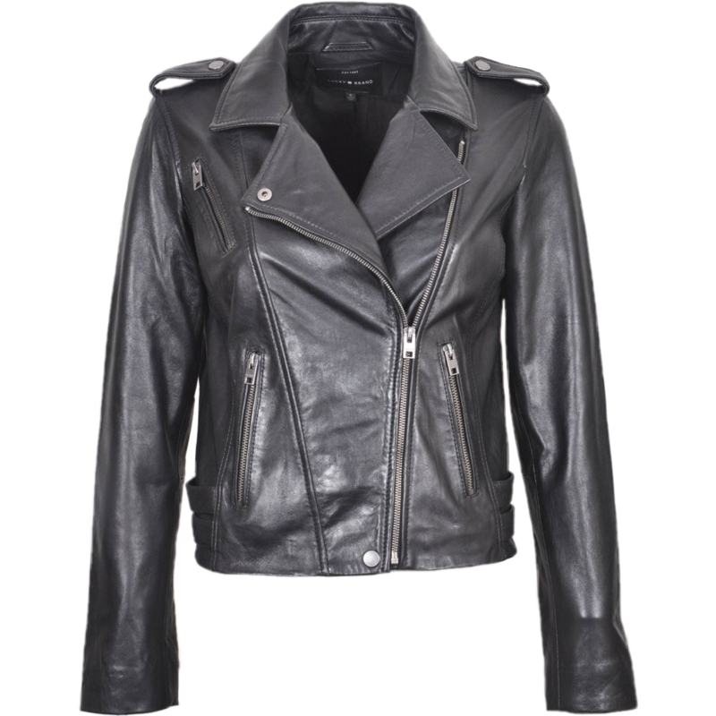 Women's Leather Biker Jacket 7w31025 - Png Black And White Leather Jacket (800x800), Png Download