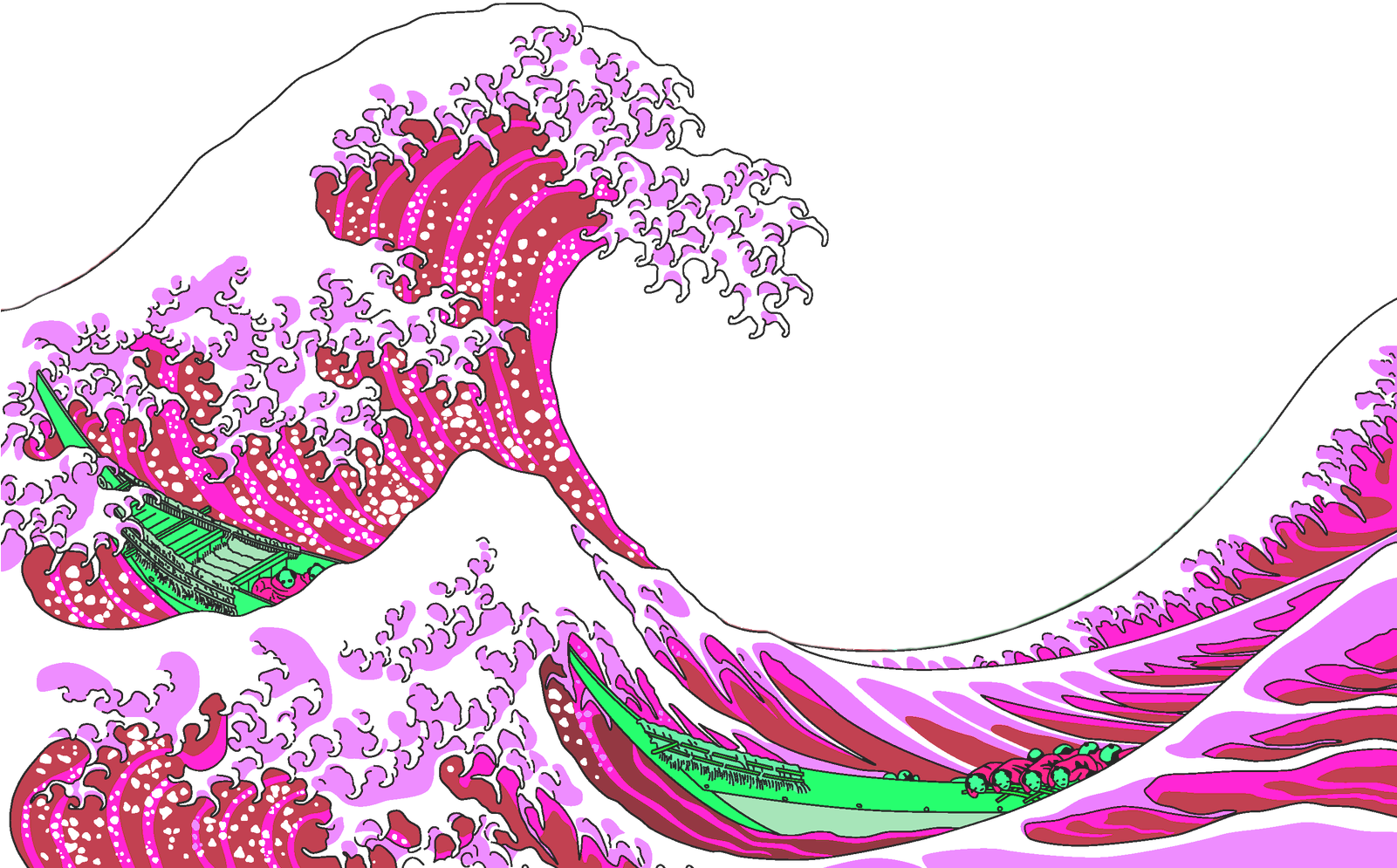 Freetoedit Vaporwave Tsunami Vaporwavecrew Webpunk - Great Wave Off Kanagawa (1600x1087), Png Download