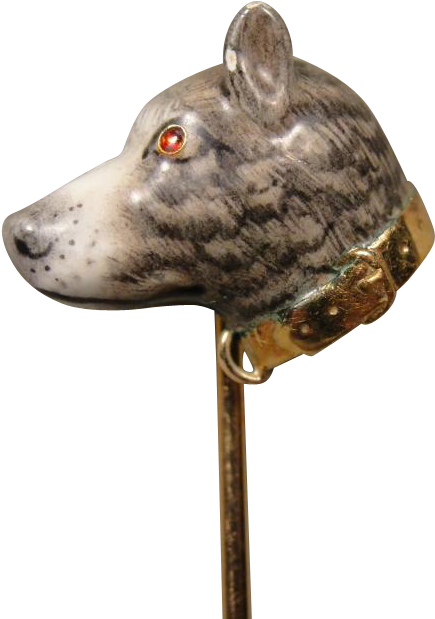 14k Victorian Edwardian Enamel Dog Stick Pin Stickpin - Dog Catches Something (618x618), Png Download