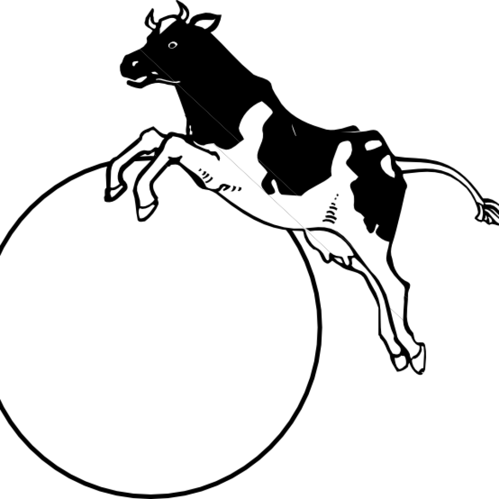 Cow Jumping Over The Moon Clipart Cow Jumping Over - Cow Jumping Over The Moon Drawing (1024x1024), Png Download
