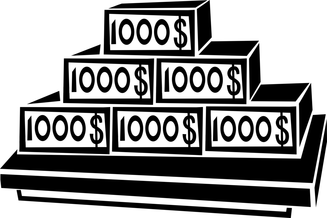 Vector Illustration Of Financial Concept Stack Of $1000 (1047x700), Png Download